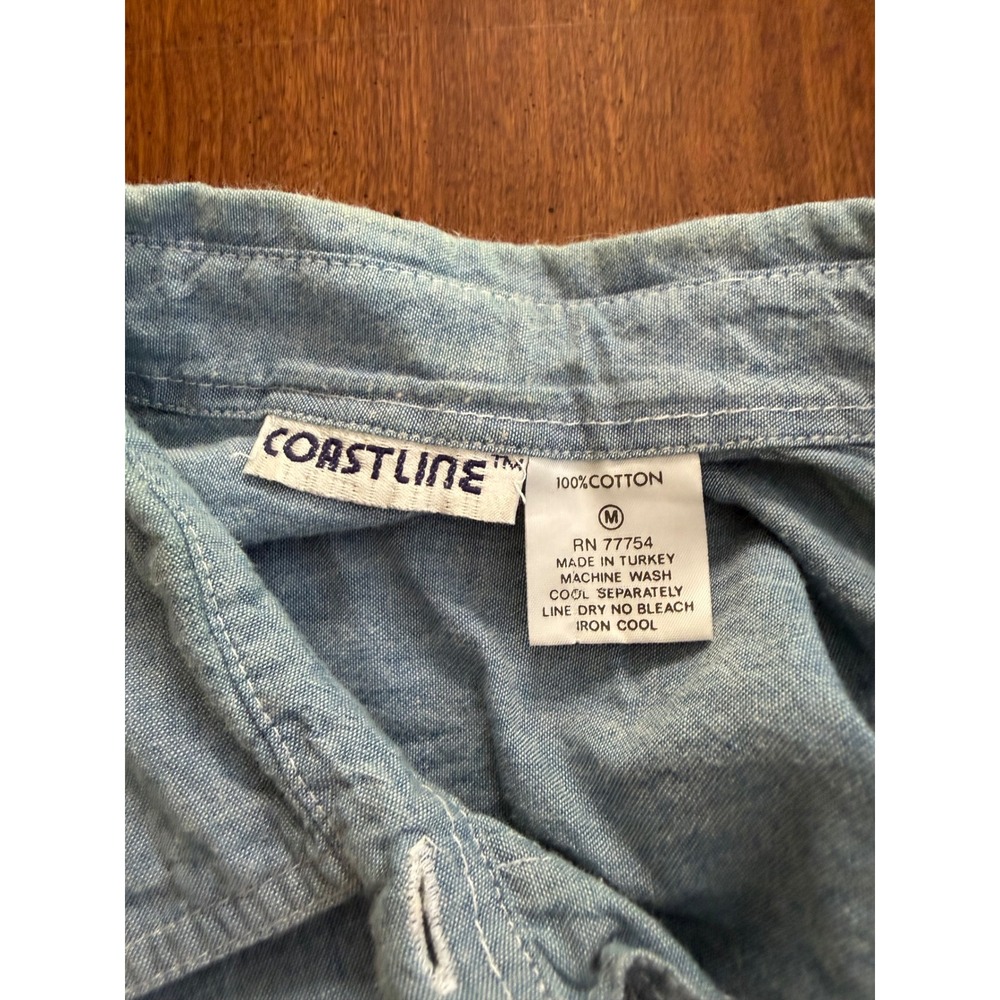 Vintage Coastline Button Down Womens Blue Embroidered Nautical Chambray Medium - Picture 6 of 8